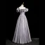 Chic / Beautiful Grey Satin Prom Dresses 2023 A-Line / Princess Ruffle Off-The-Shoulder Sleeveless Backless Floor-Length / Long Prom Formal Dresses