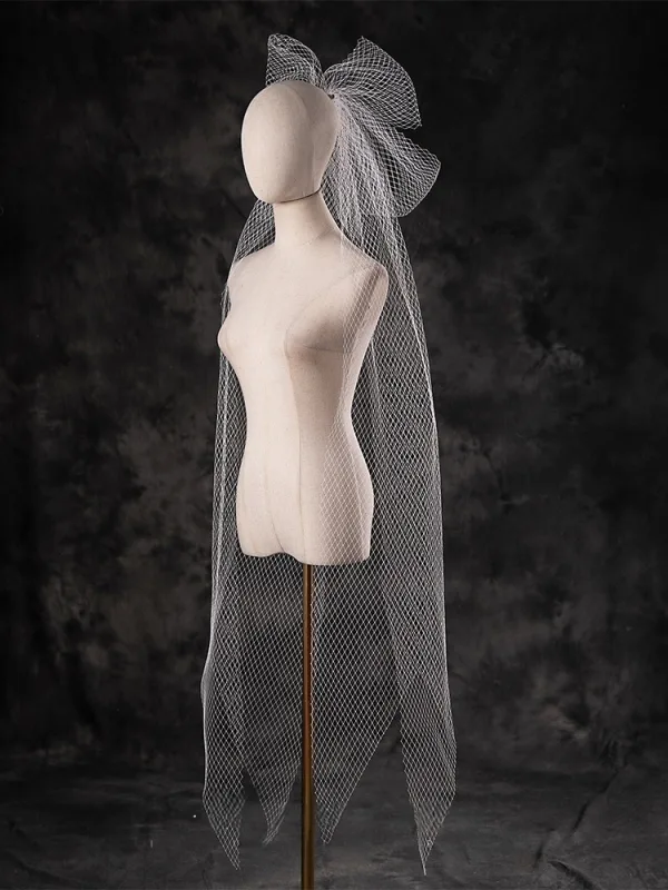 Unusual White Bow Tulle Wedding Veils 2025