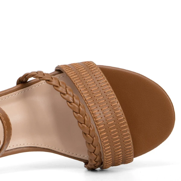 Roman Beige Summer Casual Street Wear Womens Sandals 2023 Ankle Strap 7 cm Thick Heels Open / Peep Toe Sandals High Heels