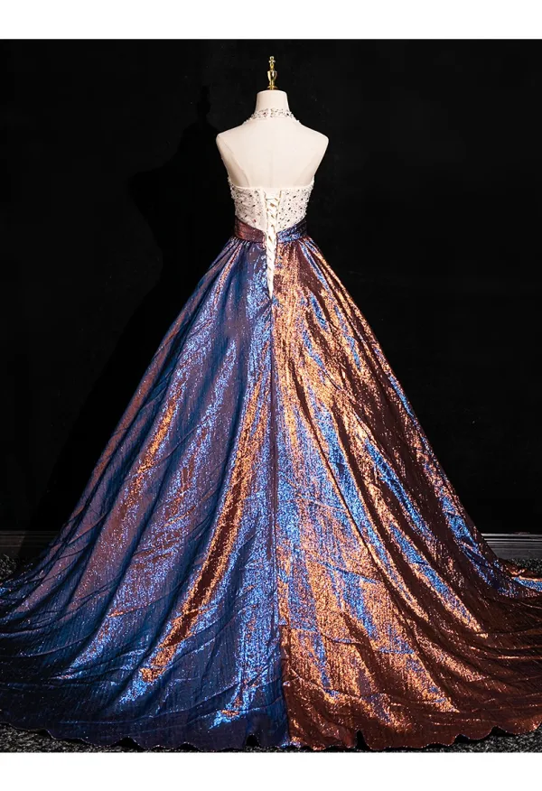 Charming Coffee Glitter Rhinestone Sequins Prom Dresses 2024 Ball Gown Halter Sleeveless Backless Floor-Length / Long Prom Formal Dresses