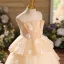 Chic / Beautiful Champagne Appliques Birthday Flower Girl Dresses 2025 Ball Gown Scoop Neck Sleeveless Backless Tea-length Tulle