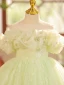 Chic / Beautiful Sage Green Sequins Birthday Flower Girl Dresses 2023 Ball Gown Ruffle Off-The-Shoulder Short Sleeve Backless Floor-Length / Long