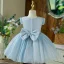 Bling Bling Sky Blue Glitter Birthday Flower Girl Dresses 2022 Ball Gown Scoop Neck Sleeveless Bow Short Flower Girl Dresses