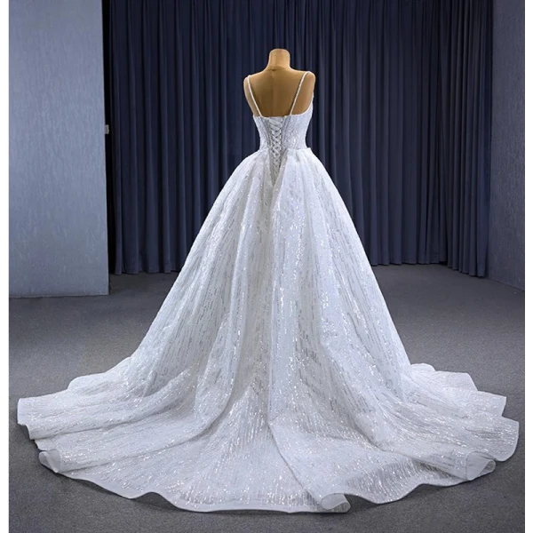 Haut de Gamme Scintillantes Blanche Glitter Perlage Paillettes Robe De Mariée 2023 Trompette / Sirène Bretelles Spaghetti Sans Manches Dos Nu Tribunal Train Mariage