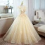 Elegant Champagne Lace Sequins Prom Dresses 2022 Ball Gown V-Neck Sleeveless Backless Floor-Length / Long Prom Formal Dresses