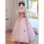 Chic / Beautiful Blushing Pink Sequins Birthday Flower Girl Dresses 2022 Ball Gown Square Neckline Puffy Short Sleeve Backless Floor-Length / Long Flower Girl Dresses