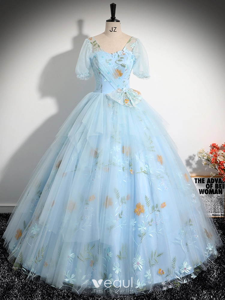 elegant sky blue dresses Light Blue Evening Dresses with Feathers Cape Luxury Formal Party Dress for Women Wedding Sky Blue / 10 main image 0