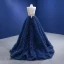 High-end Ocean Blue Rhinestone Ruffle Prom Dresses 2022 Ball Gown One-Shoulder Sleeveless Backless Floor-Length / Long Prom Formal Dresses