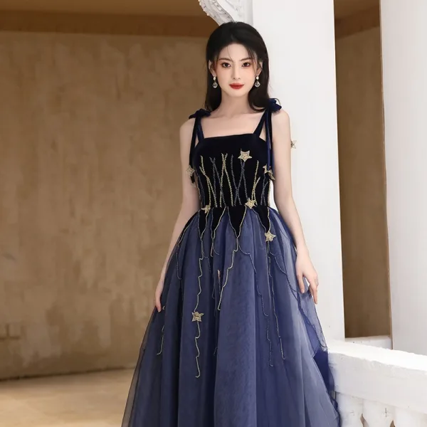 Chic / Beautiful Purple Lace Flower Prom Dresses 2025 A-Line / Princess Spaghetti Straps Sleeveless Backless Floor-Length / Long Prom Formal Dresses