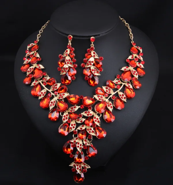 Exaggerated Fuchsia Prom Necklaces 2023 Quinceañera Metal Earrings Necklace Accessories
