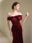 Sexy Burgundy Split Front Prom Dresses 2024 Trumpet / Mermaid Off-The-Shoulder Sleeveless Backless Floor-Length / Long Prom Formal Dresses