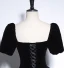 Audrey Hepburn Style Black Glitter Rhinestone Prom Dresses 2024 Ball Gown Square Neckline Short Sleeve Backless Floor-Length / Long Prom Formal Dresses