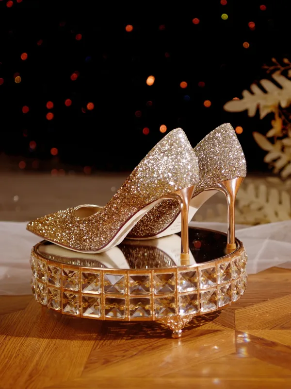 Glitzernden Sexy Farbverlauf Pailletten Abend Pumps 2026 Leder 8 cm Stilettos Spitzschuh Pumps