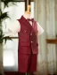 Burgundy Short Sleeve 4-piece Boys Wedding Suits 2025 Pants Shirt Tie Vest