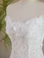 Vintage / Retro White Pearl Lace Flower Wedding Dresses 2026 A-Line / Princess Strapless Sleeveless Backless Sweep Train