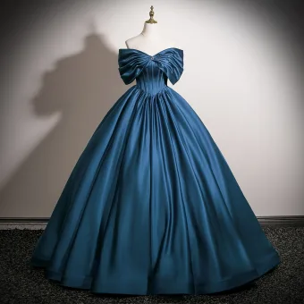 Vintage Retro Navy Blue Prom Dresses 2025 Ball Gown Strapless Bow Sleeveless Backless Prom Formal Dresses