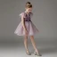 Fashion Lavender Short Sequins Birthday Flower Girl Dresses 2023 V-Neck Short Sleeve Backless Zipper Up
