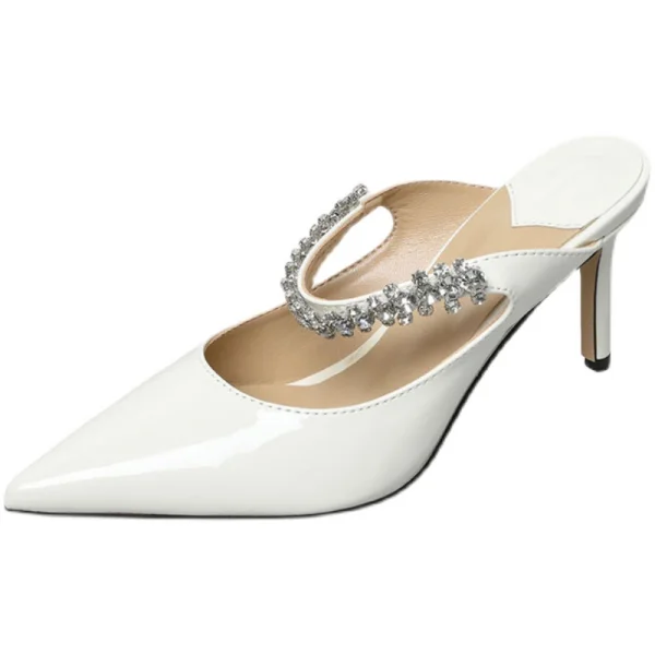 Charming Beige Rhinestone Evening Party Womens Sandals 2022 8 cm Stiletto Heels Pointed Toe Sandals High Heels