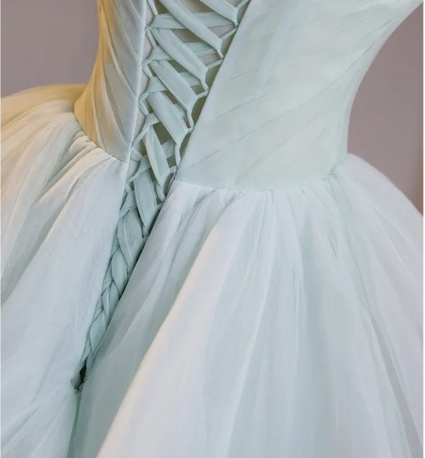 Flower Fairy Sage Green Appliques Cascading Ruffles Prom Dresses 2026 Ball Gown Strapless Bow Sleeveless Backless Sweep Train Formal Dresses