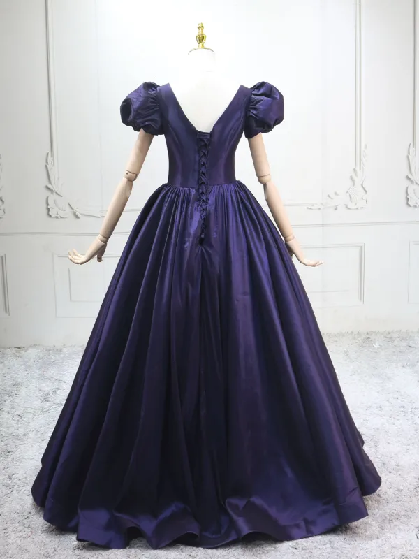Elegante Violett Ballkleider 2025 Ballkleid Eckiger Ausschnitt Geschwollenes Kurze Ärmel Rückenfreies Lange Ball Festliche Kleider