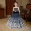 Chic / Beautiful Black Gradient-Color Rhinestone Sequins Cascading Ruffles Flower Girl Dresses 2025 Ball Gown Scoop Neck Birthday Sleeveless Backless Floor-Length / Long