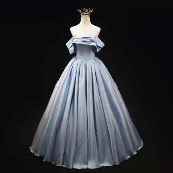 Chic Belle Bleu Ciel De L Épaule Robe De Bal 2025 Robe Boule Manches Courtes Dos Nu Longue Promo Robe De Ceremonie