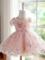 Chic / Belle Rougissant Rose Appliques Paillettes Anniversaire Robe Ceremonie Fille Robe Ceremonie Fille 2024 Robe Boule Tulle Encolure Dégagée Courte Mancherons
