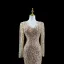 Scintillantes Doré Fait main Perlage Paillettes Robe De Soirée 2023 Trompette / Sirène V-Cou Manches Longues Train De Balayage Soirée Robe De Ceremonie