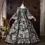 Vintage / Retro Medieval Black Printing Rhinestone Halloween Prom Dresses 2026 Ball Gown Square Neckline Bell sleeves Floor-Length / Long Formal Dresses
