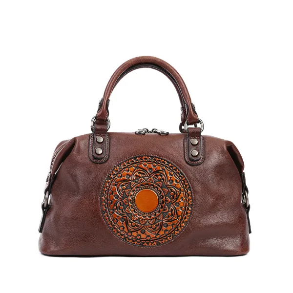 Vintage / Retro Coffee Leather Totem Women's Bags Handbag 2023 Street Wear