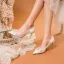 Charming Champagne Lace Pearl Sequins Wedding Shoes 2022 Rhinestone 8 cm Stiletto Heels Pointed Toe Wedding Pumps High Heels