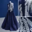 Vintage / Retro Navy Blue Lace Flower Prom Dresses 2022 A-Line / Princess High Neck Long Sleeve Floor-Length / Long Formal Dresses