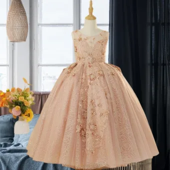 Chic Beautiful Champagne Beading Sequins Birthday Flower Girl Dresses 2024 Ball Gown Scoop Neck Sleeveless Backless Floor Length Long