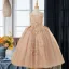 Chic / Beautiful Champagne Beading Sequins Birthday Flower Girl Dresses 2024 Ball Gown Scoop Neck Sleeveless Backless Floor-Length / Long