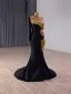 Mode Schwarz Abendkleider 2025 Meerjungfrau One-Shoulder Lange Ärmel Rückenfreies Sweep / Pinsel Zug Festliche Kleider