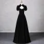 Elegant Black Rhinestone Prom Dresses 2024 A-Line / Princess High Neck Short Sleeve Backless Floor-Length / Long Prom Formal Dresses