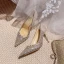 Sparkly Champagne Pearl Sequins Wedding Shoes 2022 Leather 8 cm Stiletto Heels Pointed Toe Wedding Pumps High Heels