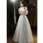 Charming Sky Blue Beading Evening Dresses 2022 A-Line / Princess Off-The-Shoulder Sleeveless Backless Floor-Length / Long Evening Party Formal Dresses