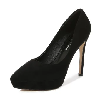 Modest Simple Black Evening Party Suede Pumps 2023 12 Cm Stiletto Heels Pointed Toe Pumps High Heels