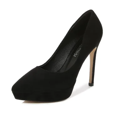 Enkel Svart Aften Suede Pumps 2023 12 Cm Stiletthæler Spisse Pumps Høyhælte