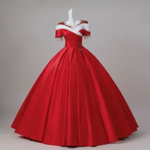 Vintage Retro Red Beading Prom Dresses 2026 Ball Gown Scoop Neck Short Sleeve Backless Floor Length Long Formal Dresses