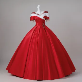 Vintage Rot Perlenstickerei Ballkleider 2026 Ballkleid Rundhalsausschnitt Kurze Ärmel Rückenfreies Lange Festliche Kleider