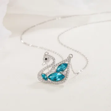 Mote Sølv Svane Krystall Rhinestone Sterling Sølv Halskjeder Tilbehør 2023