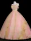 Chic / Beautiful Blushing Pink Appliques Prom Dresses 2025 Ball Gown Square Neckline Sleeveless Backless Floor-Length / Long Formal Dresses