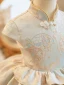 Fashion Pearl Lace Flower Birthday Short Flower Girl Dresses 2023 Ball Gown High Neck Cap Sleeves