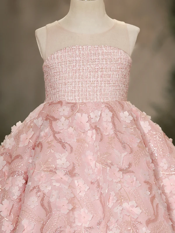 Lovely Blushing Pink Beading Sequins Appliques Short Birthday Flower Girl Dresses 2024 Ball Gown Scoop Neck Sleeveless Backless
