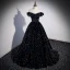 Glitzernden Schwarz Multifarben Pailletten Ballkleider 2023 Ballkleid Off Shoulder Kurze Ärmel Rückenfreies Sweep / Pinsel Zug Ball Festliche Kleider
