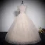 Elegant Champagne Printing Prom Dresses 2023 Ball Gown Square Neckline Short Sleeve Backless Floor-Length / Long Prom Formal Dresses