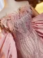 Lovely Blushing Pink Sequins Rhinestone Prom Dresses 2024 Trumpet / Mermaid Strapless Tassel Short Sleeve Backless Floor-Length / Long Prom Formal Dresses