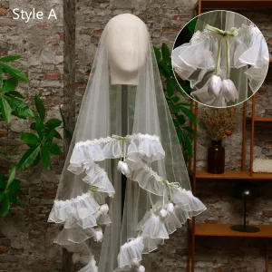 Charmant Blanche Fait Main Appliques En Dentelle Fleur 1 5 M Voile De Mariée 2025 Tulle
